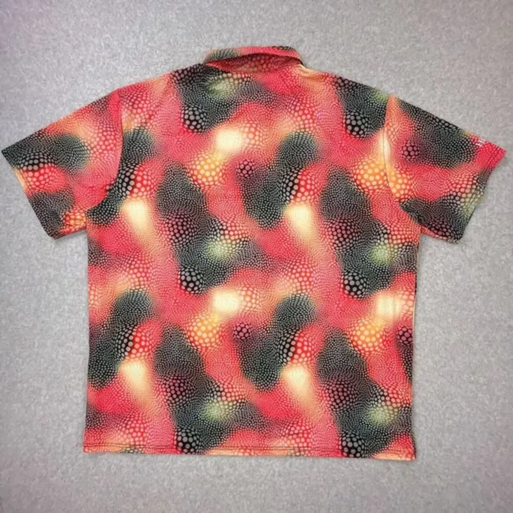 Hreski Performance Golf Polo‎ Shirt Mens 2XL Black Orange Pink Abstract Circles